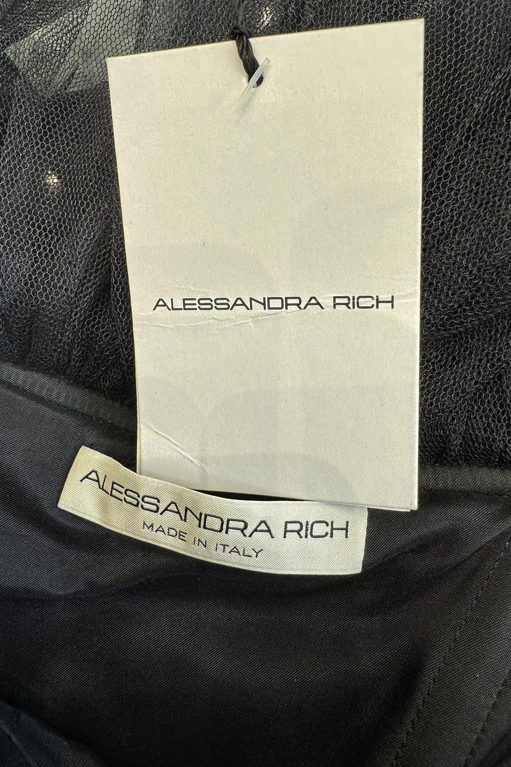 Fall 2020 Alessandra Rich Runway Look 22 in Black Strapless Dress w Tulle Bodice & Hem
