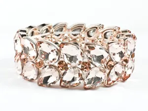 Fancy Stylish Large Pear Shape Pink Color Crystals Gold Tone Stretch Fashion Bracelet