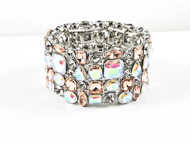 Fancy Unique Multi Row Shape Stones Stretch Fashion Bracelet