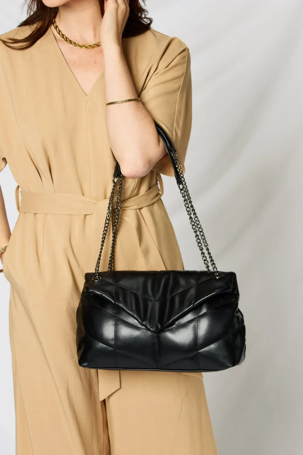 Faux Leather Chain Handbag