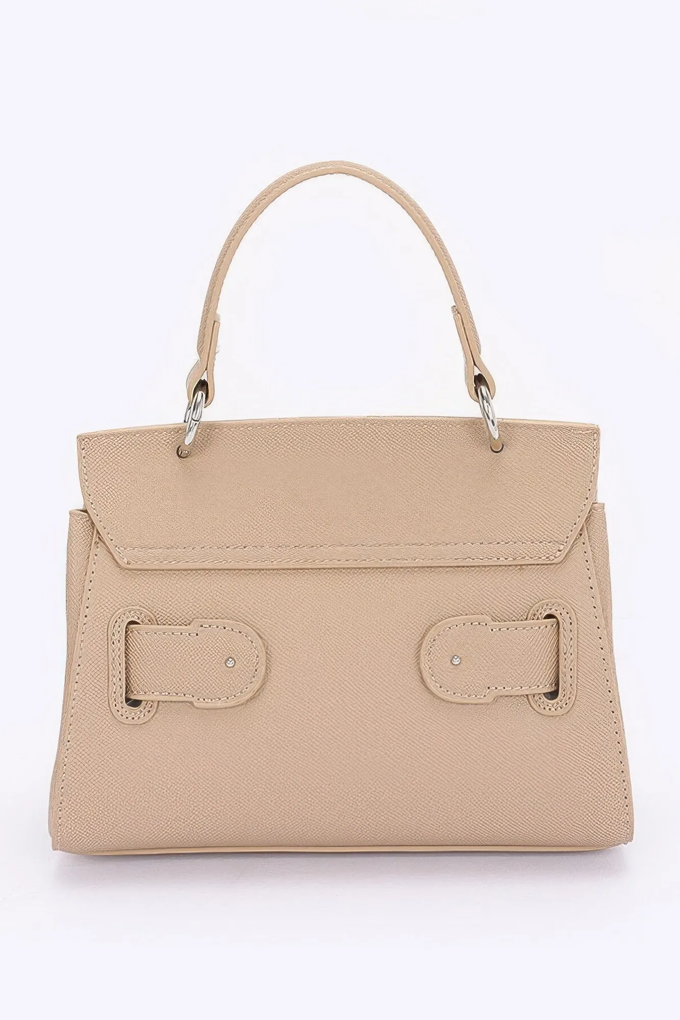 Faux Leather Top Handle Flap Bag