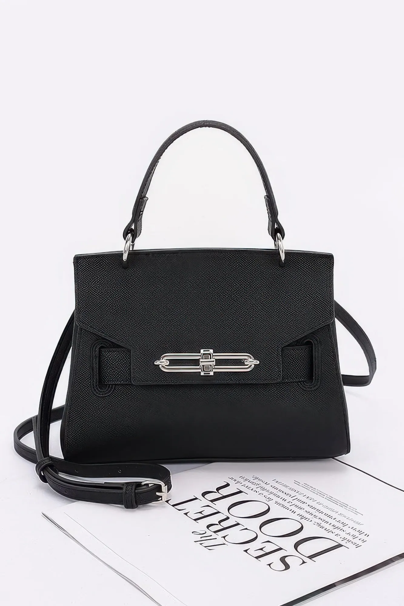 Faux Leather Top Handle Flap Bag