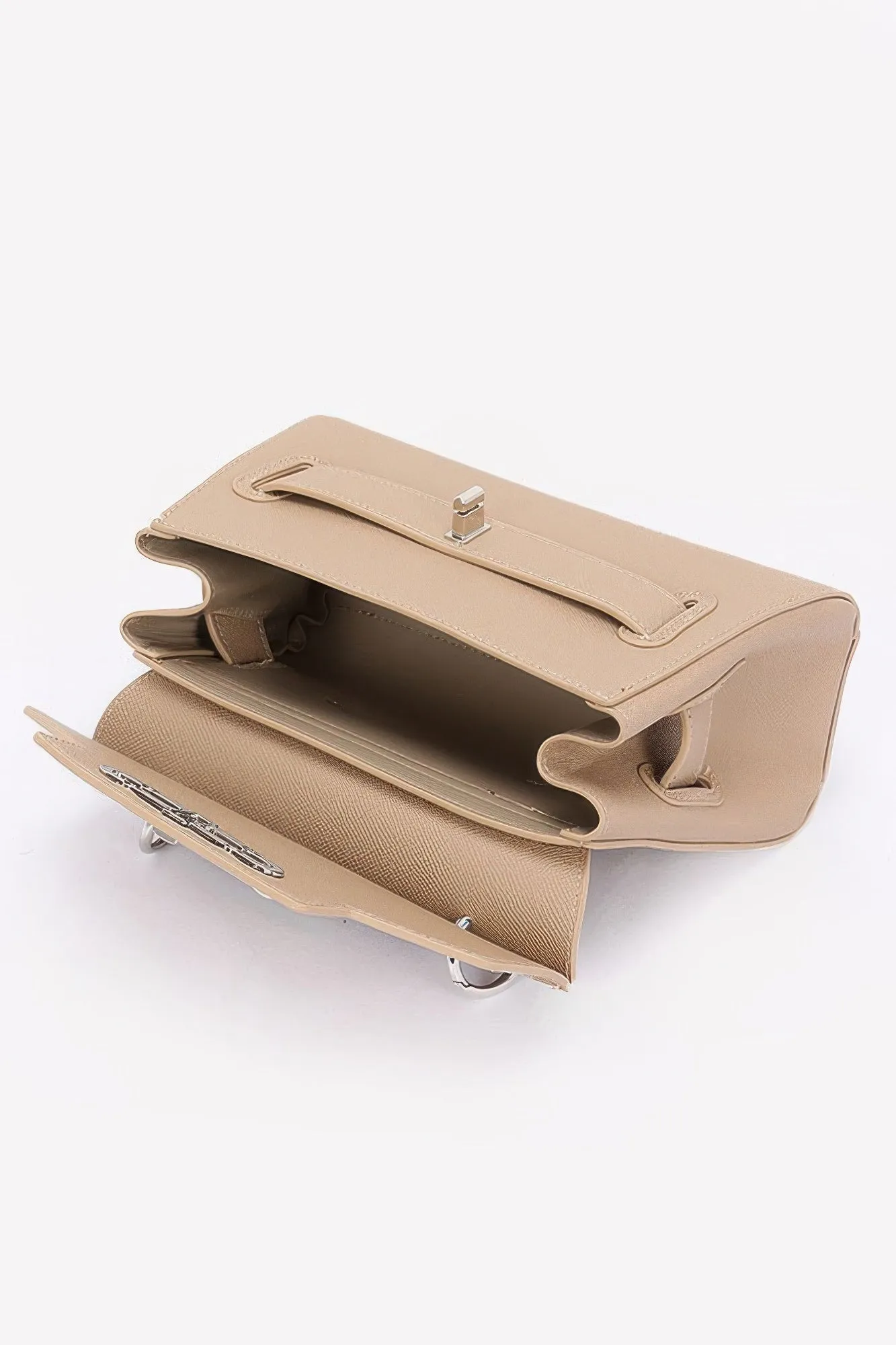 Faux Leather Top Handle Flap Bag