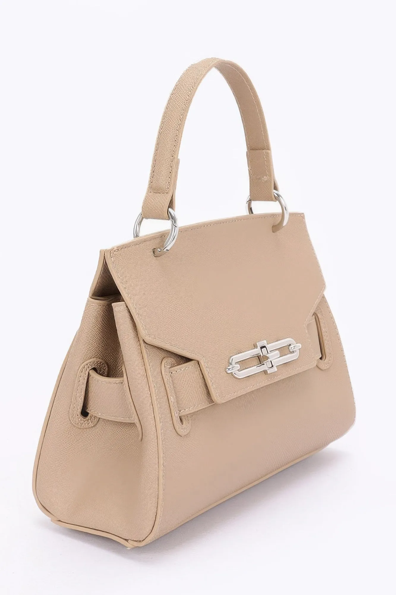 Faux Leather Top Handle Flap Bag