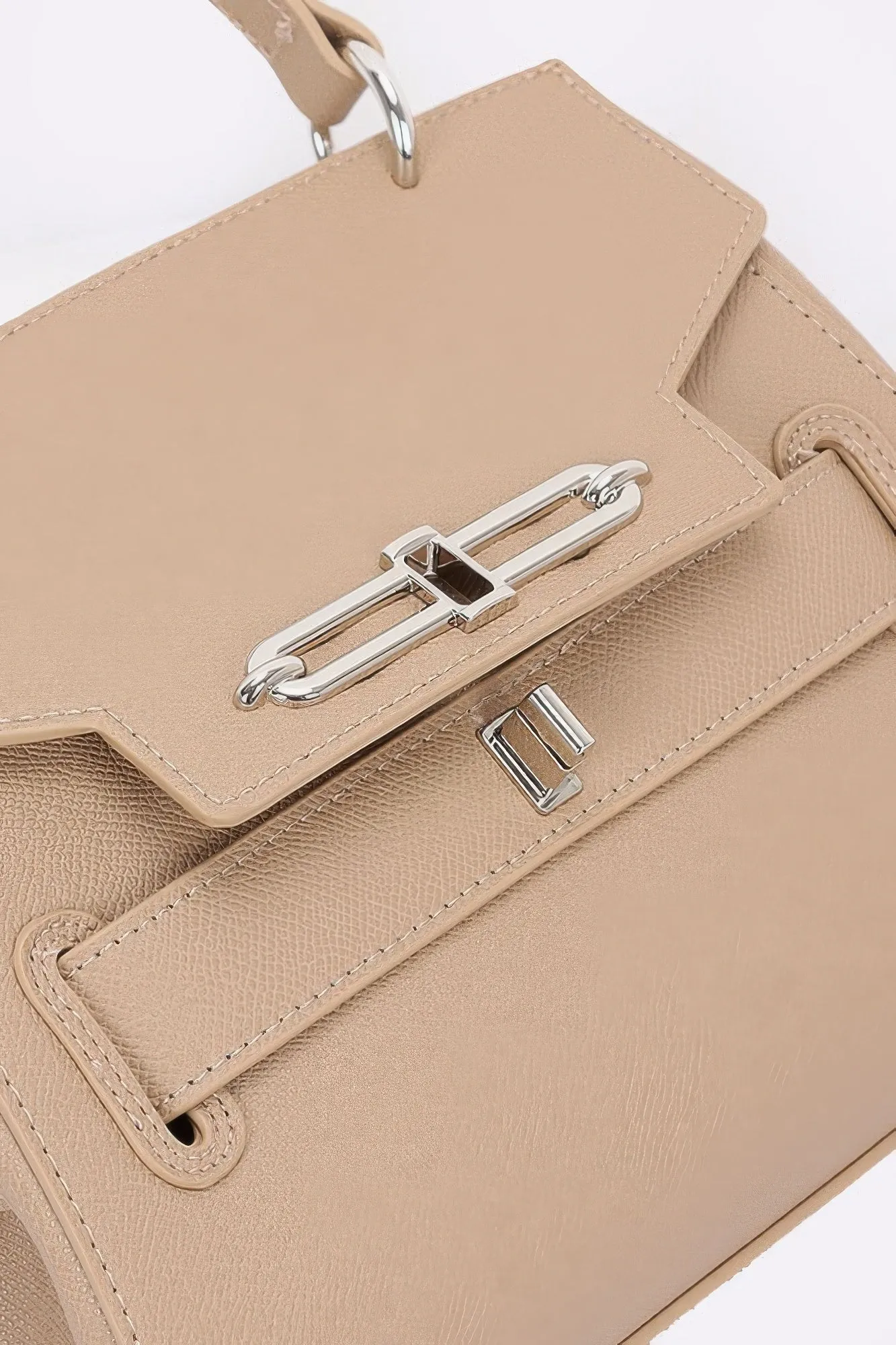 Faux Leather Top Handle Flap Bag