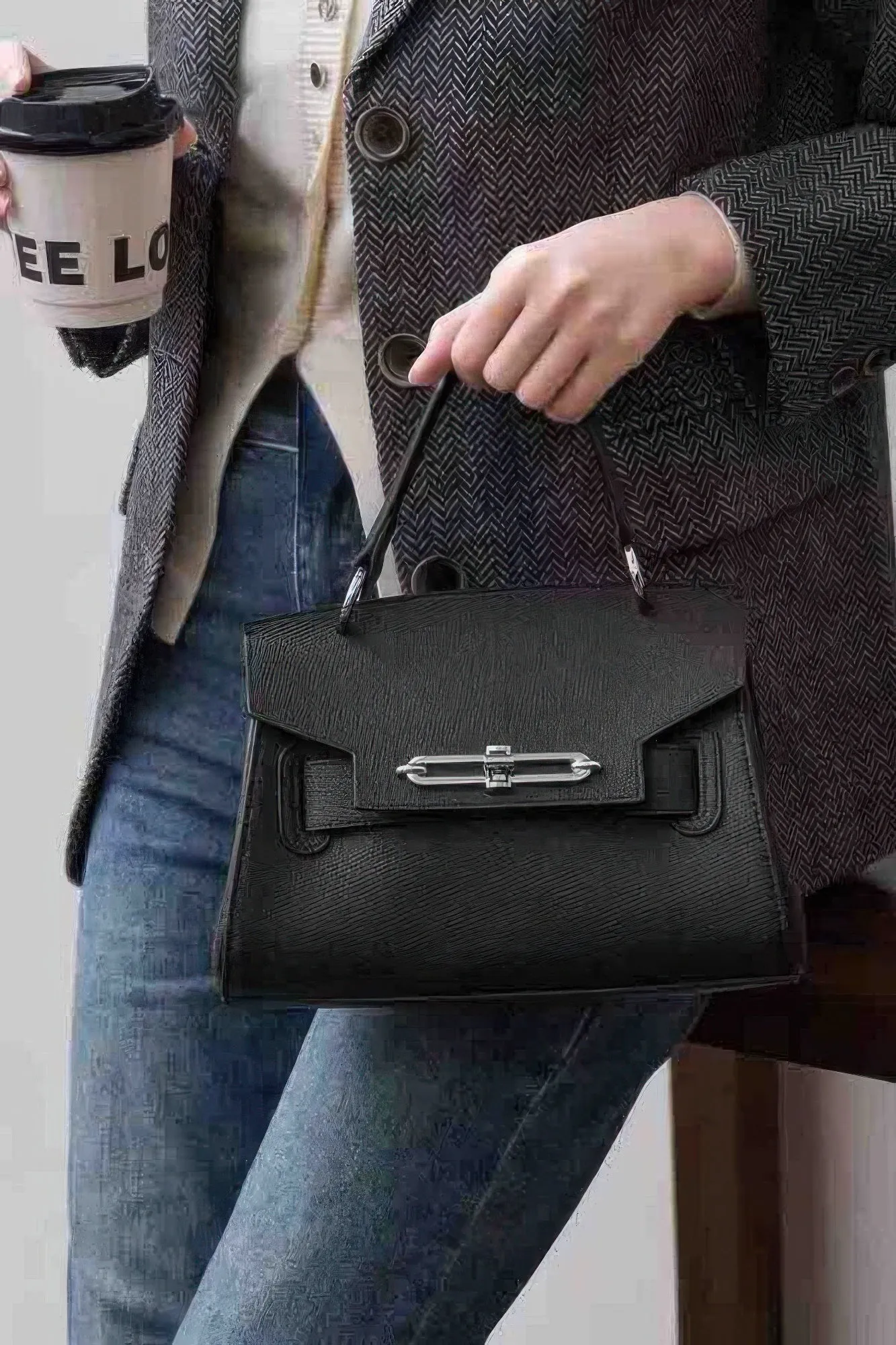 Faux Leather Top Handle Flap Bag