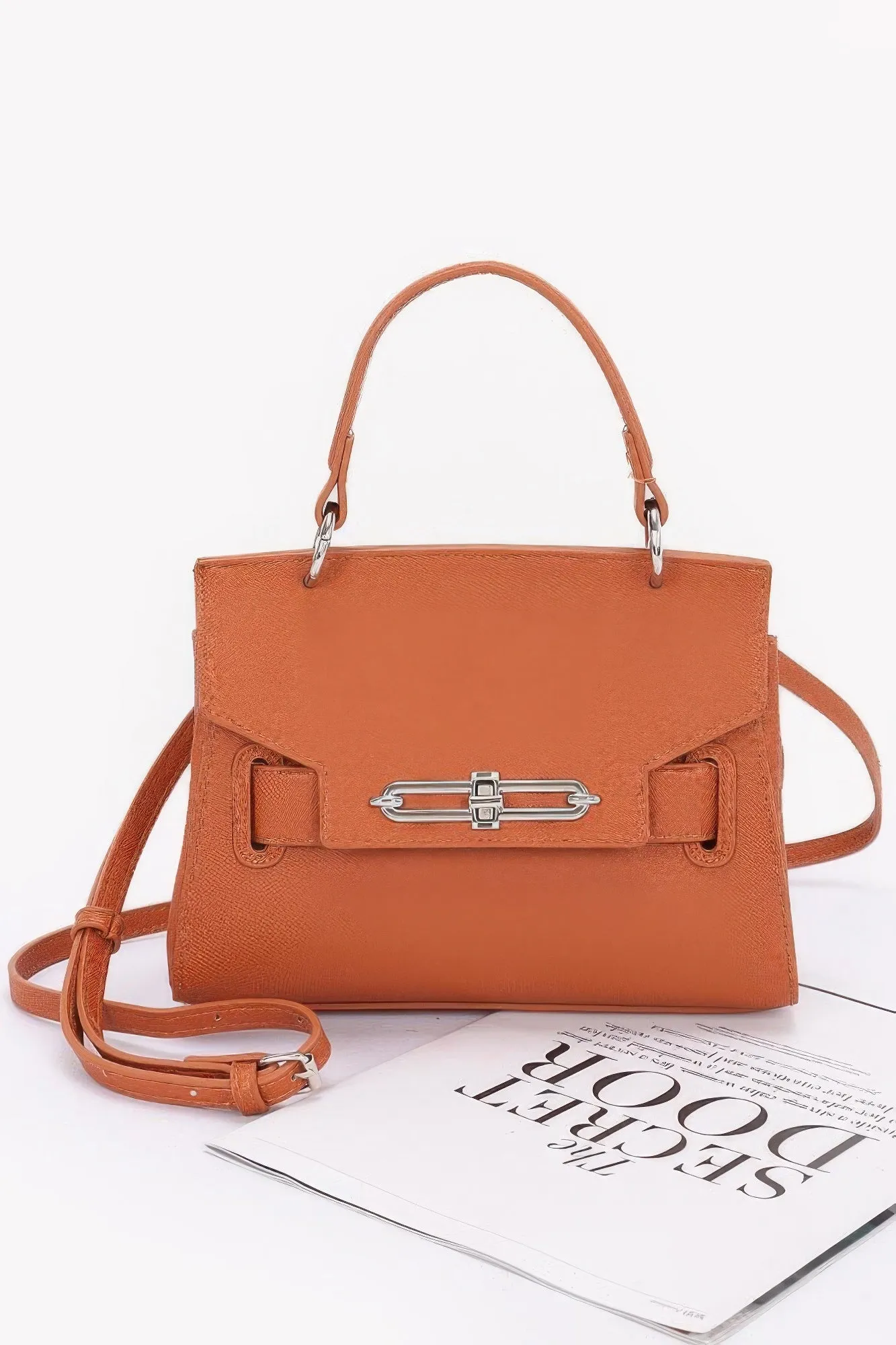 Faux Leather Top Handle Flap Bag