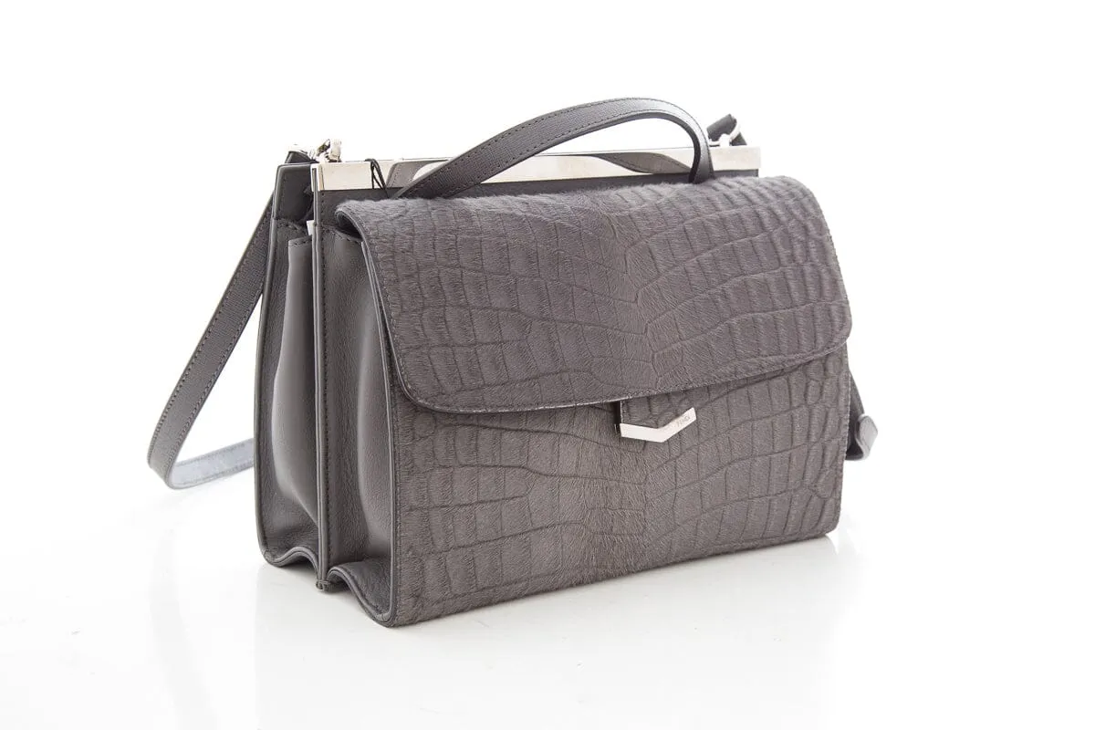 Fendi Grey Croc Calf Hair Printed Demi Jour Handbag