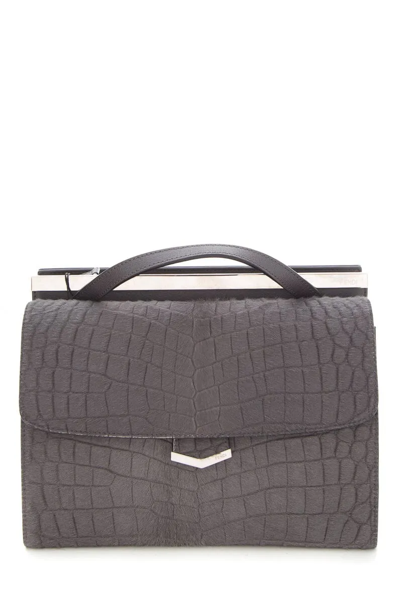 Fendi Grey Croc Calf Hair Printed Demi Jour Handbag