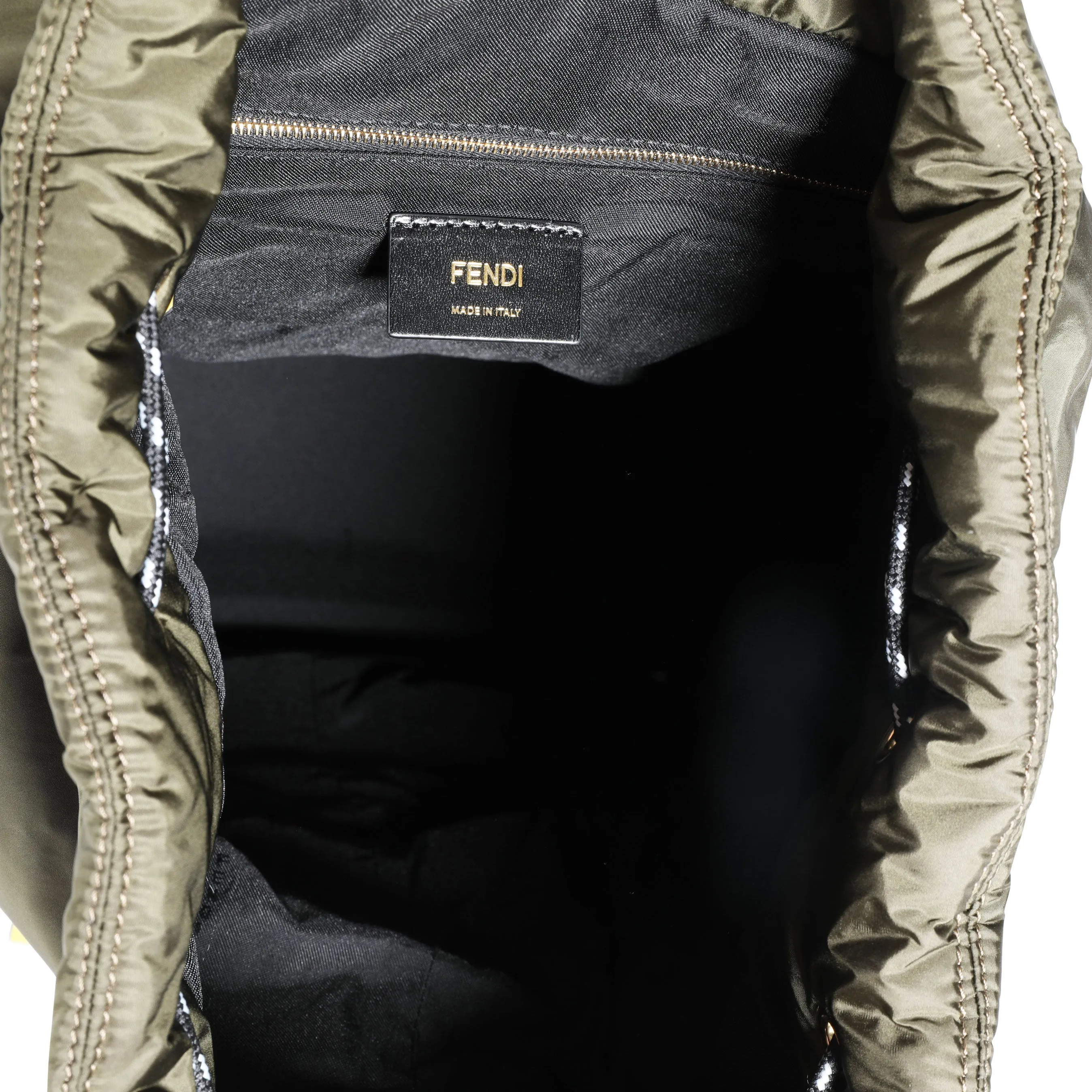 FENDI Military Nylon & Black Vitello Grace Leather Expandable Dolmias Backpack