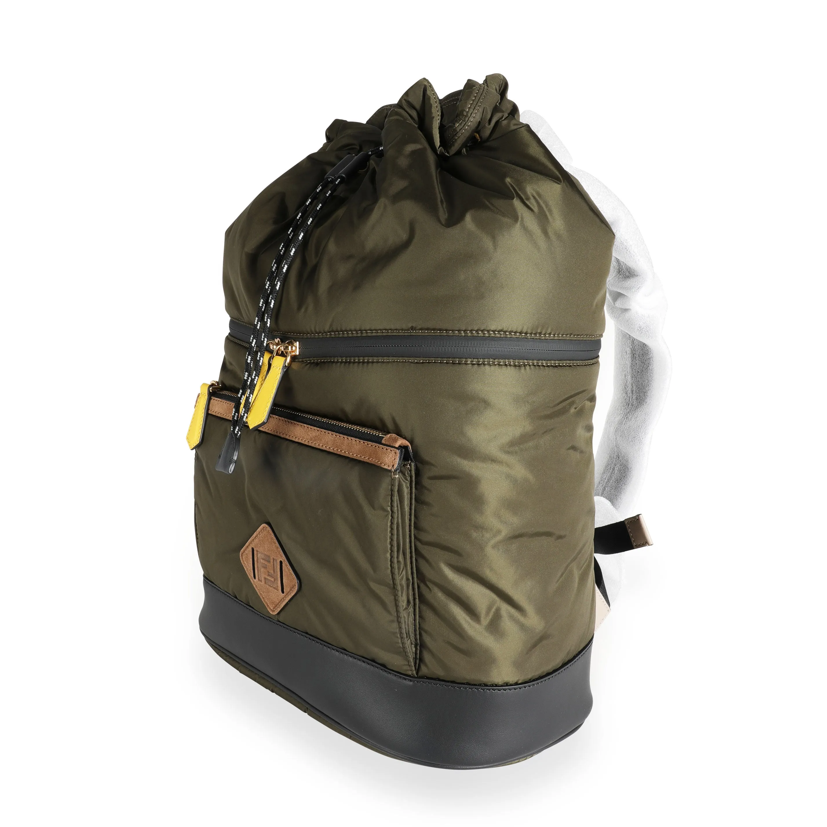 FENDI Military Nylon & Black Vitello Grace Leather Expandable Dolmias Backpack