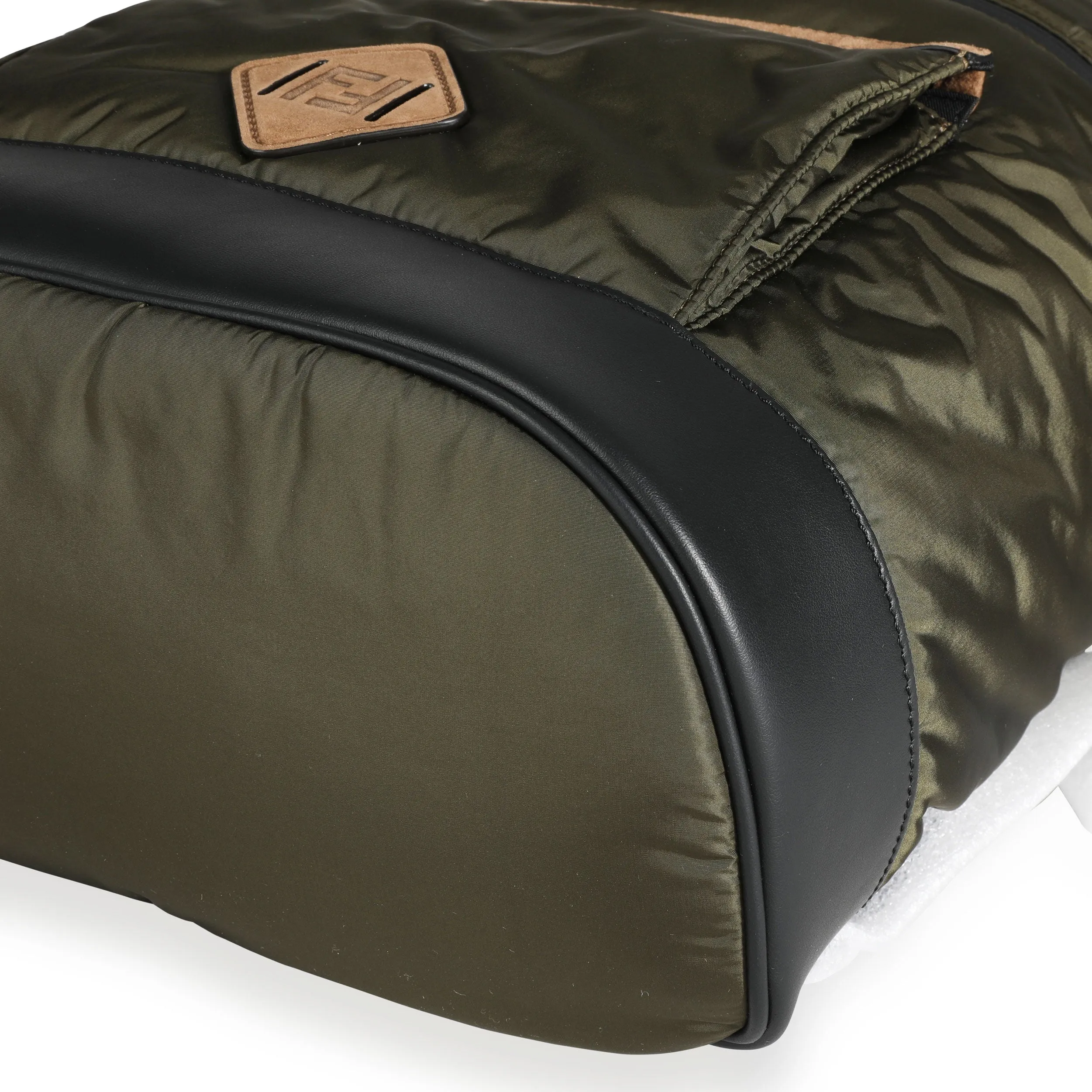 FENDI Military Nylon & Black Vitello Grace Leather Expandable Dolmias Backpack