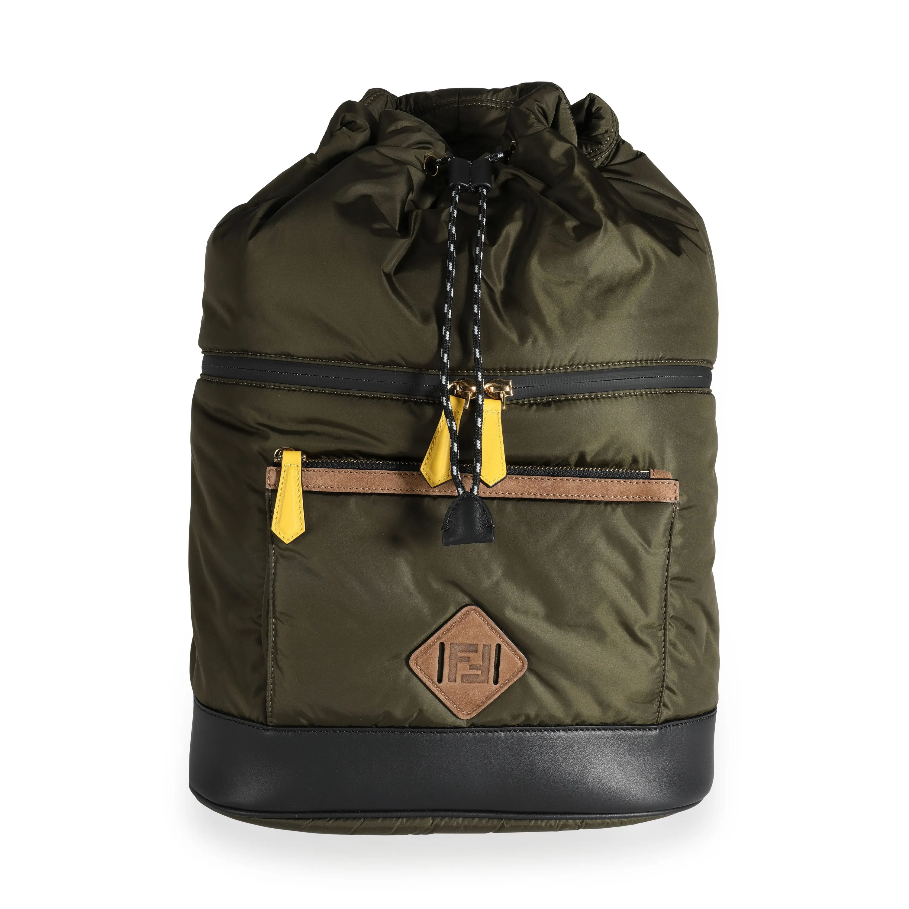 FENDI Military Nylon & Black Vitello Grace Leather Expandable Dolmias Backpack