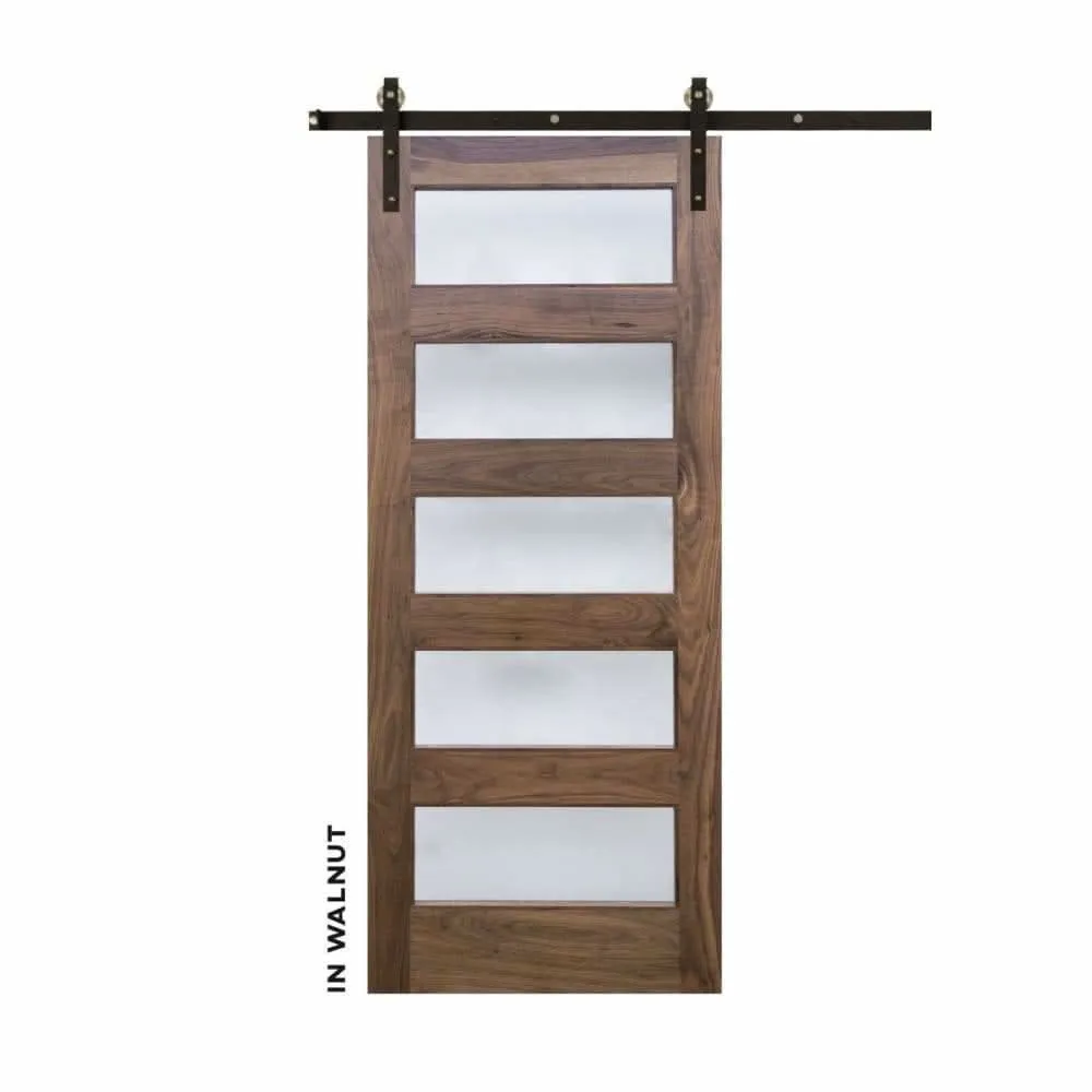 Five Panel Modern Sliding Barn Door With Glass