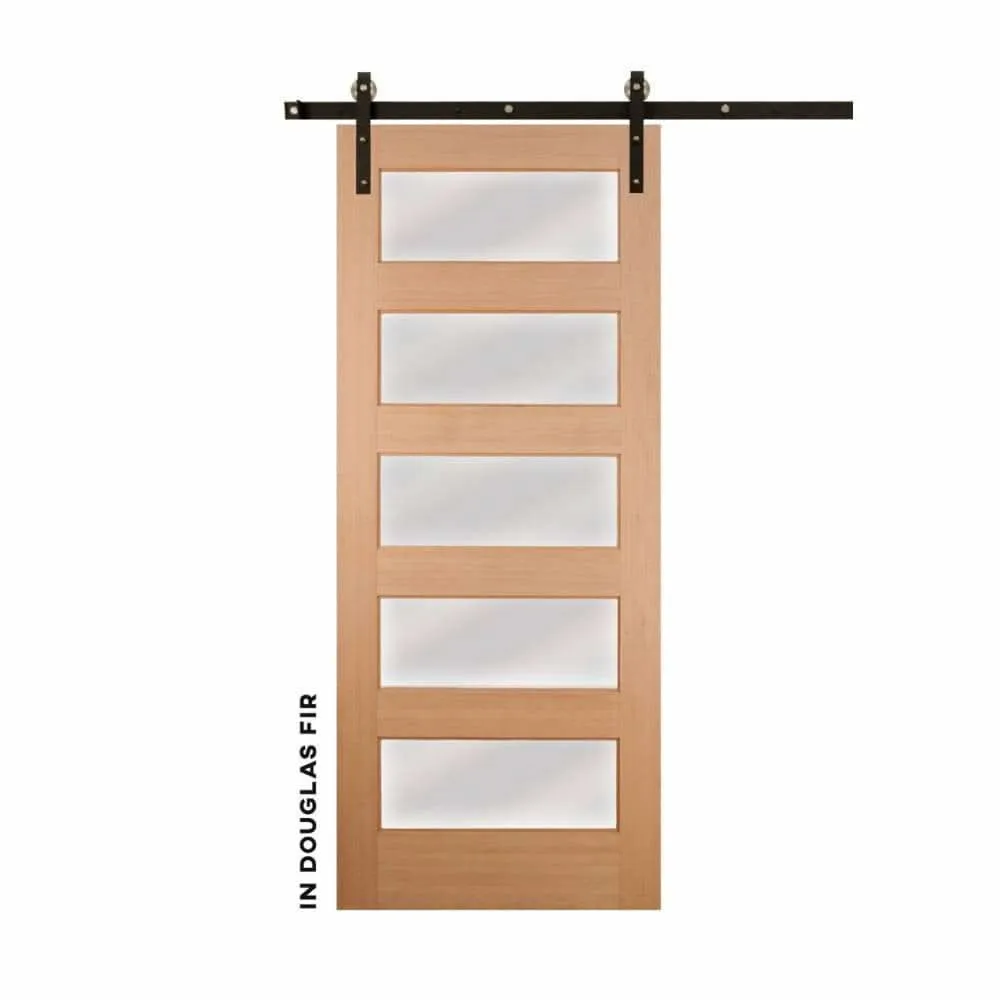 Five Panel Modern Sliding Barn Door With Glass