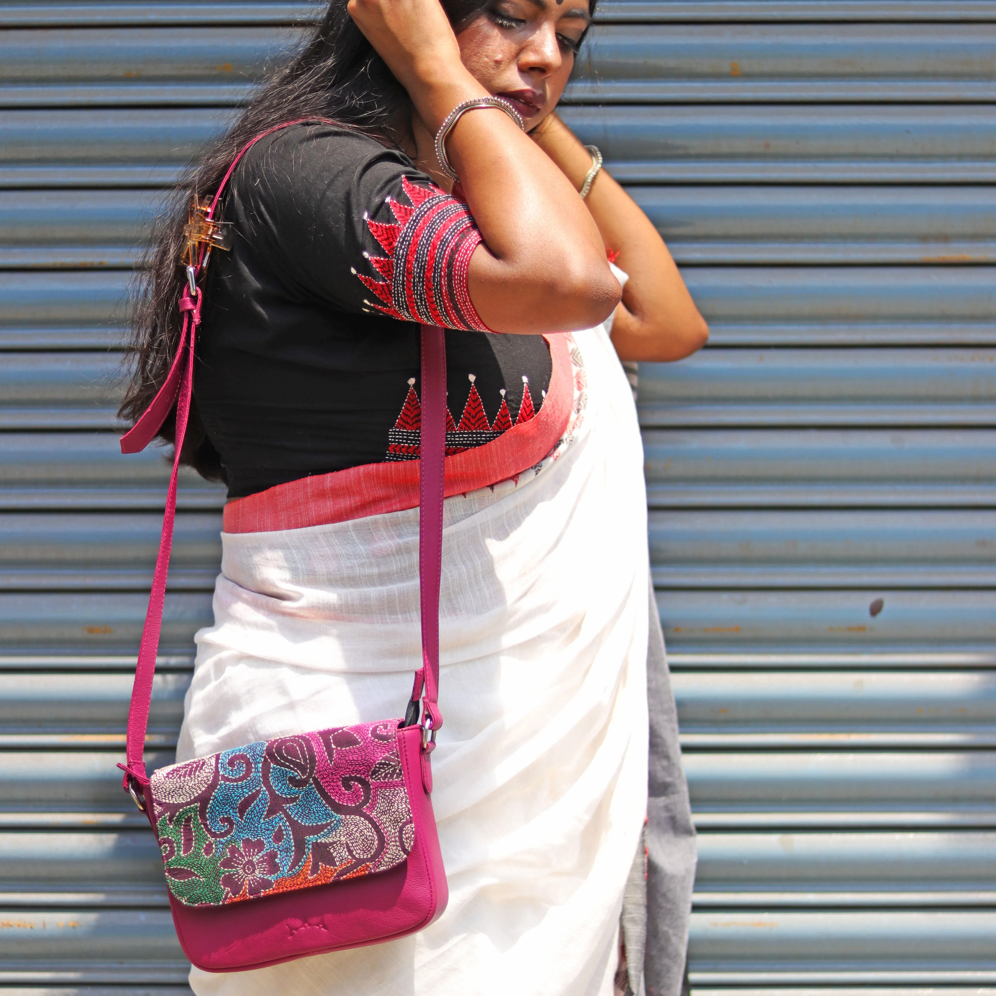 Genuine Leather Handcrafted Sling Bag Women (Cranberry)