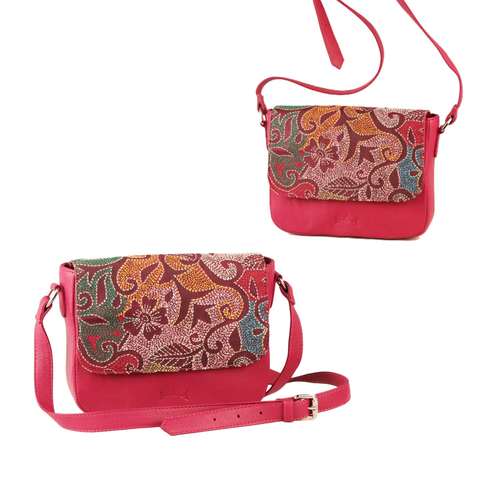 Genuine Leather Handcrafted Sling Bag Women (Cranberry)