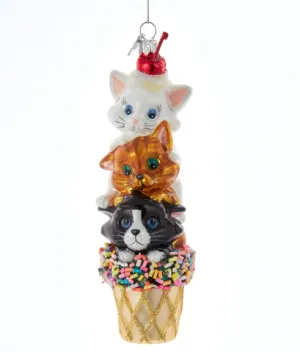 Glass Ice Cream Cone Cats Ornament