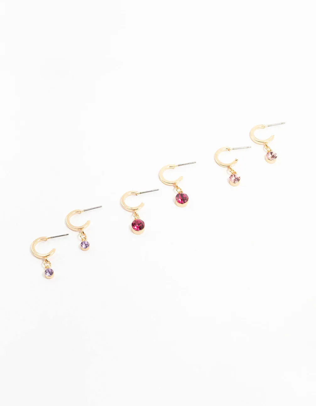 Gold Graduating Diamante Drop Huggie Earrings 3-Pack