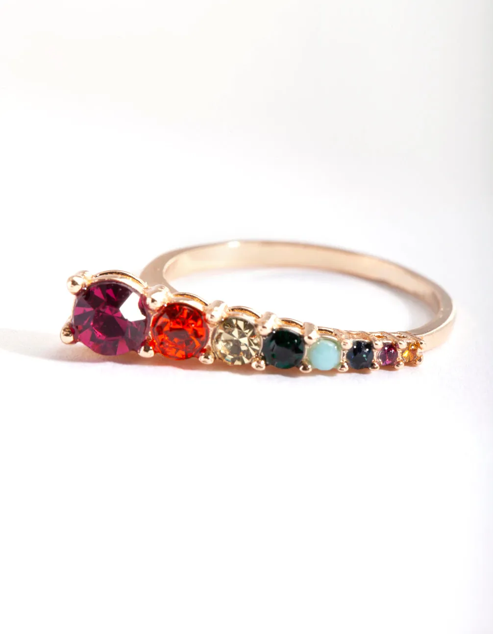 Gold Pastel Rainbow Diamante Ring