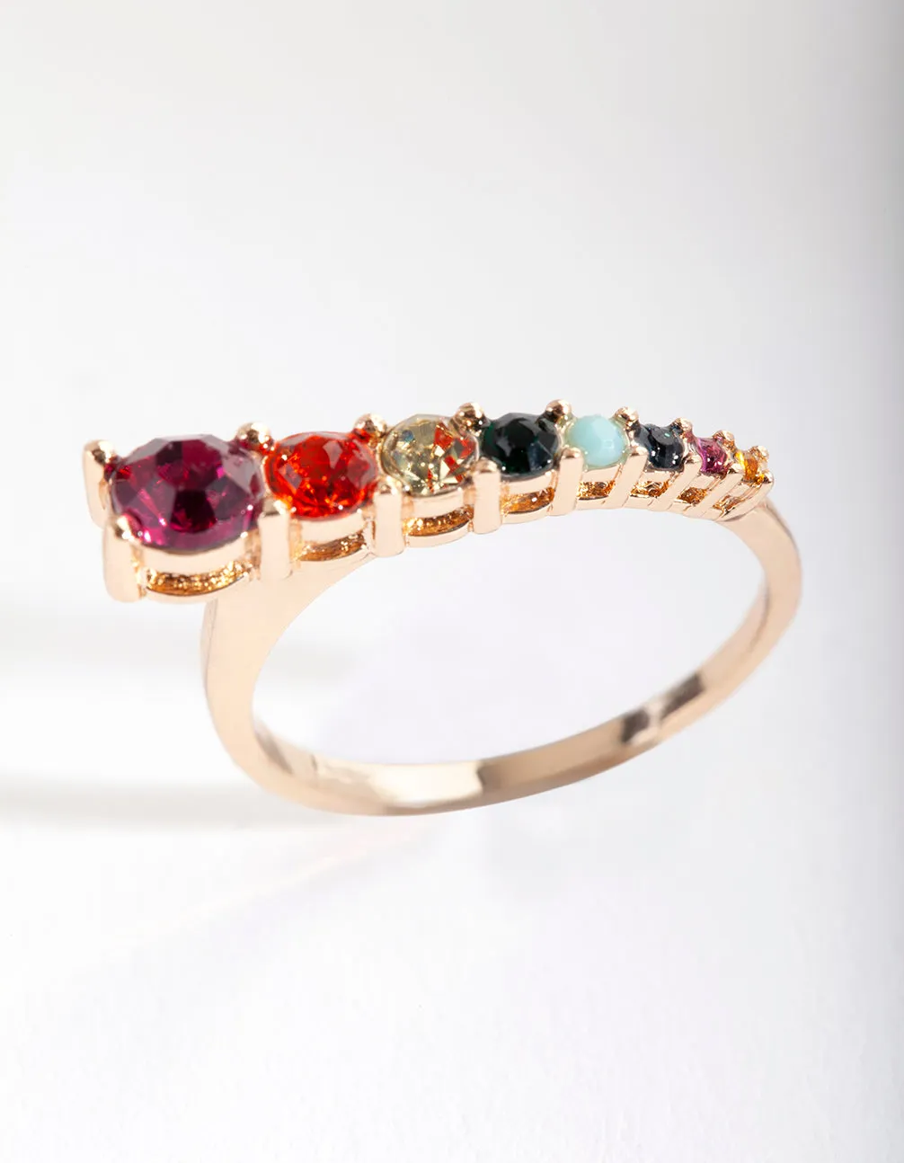 Gold Pastel Rainbow Diamante Ring