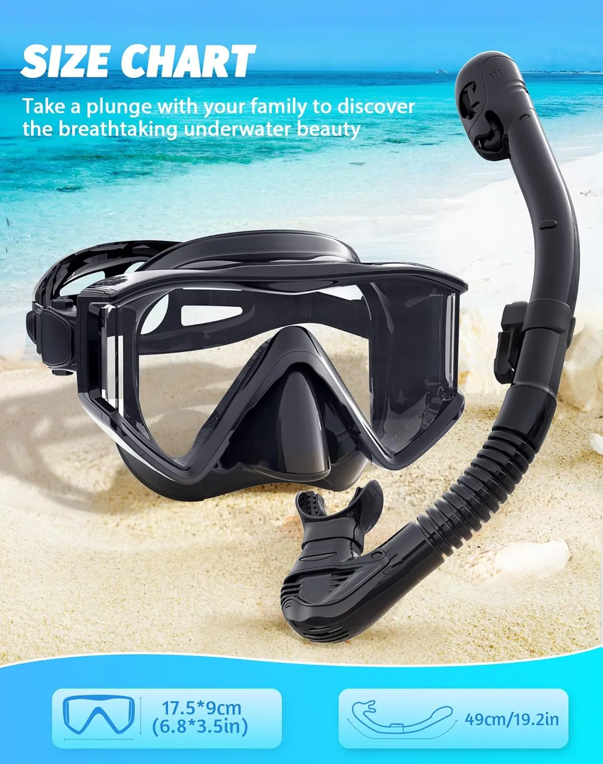 Greatever Snorkel Set Pano 3 Window Snorkel Mask For Adults
