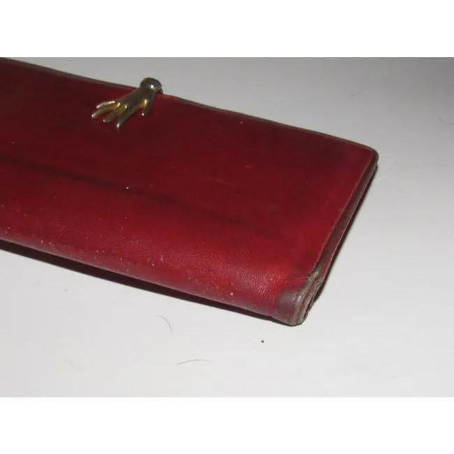 Gucci Red Leather With Gold Hand Clasp Vintage Wallet