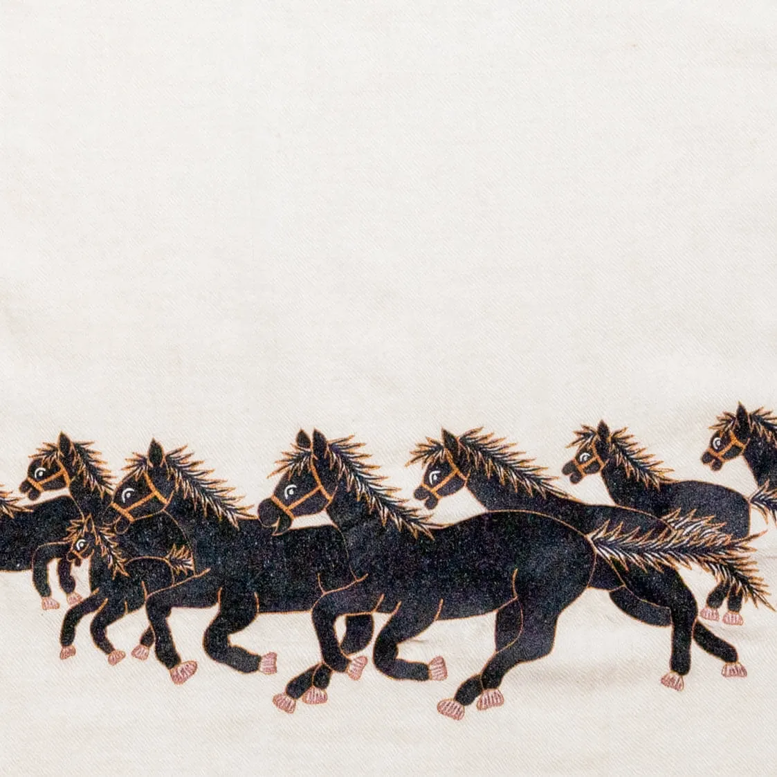 Hand Embroidered Pashmina Cashmere Shawl- Black Horses