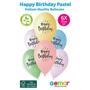 Happy Birthday Pastel Latex Party Balloons 6pk