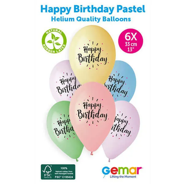 Happy Birthday Pastel Latex Party Balloons 6pk
