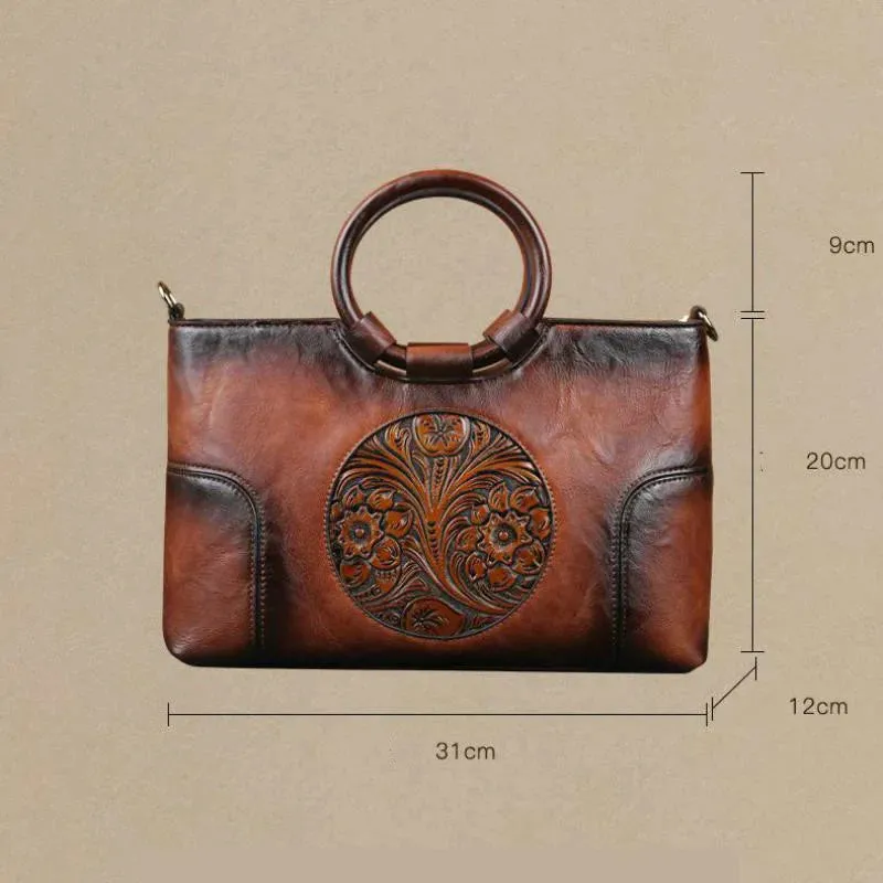 Harriet™ leather handbag with vintage embossing