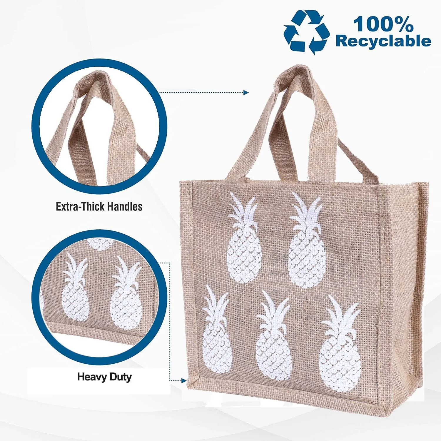 Heart Home Lunch Bag|Reusable Jute Fabric Tote Bag|Pineapple Print Tiffin Carry Hand Bag with Handle for Office,School,Gift (Brown)