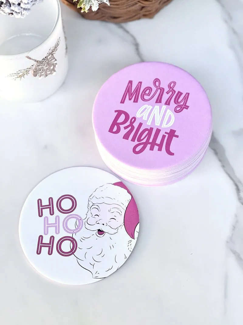 Ho Ho Ho Cocktails Coaster - White/Pink