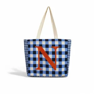 House of Omaya ( N )Alphabet Printed Customizable Embroidery Name Initial Canvas Tote bag 34x36 cm. Personalized tote bag Name Initial tote bag