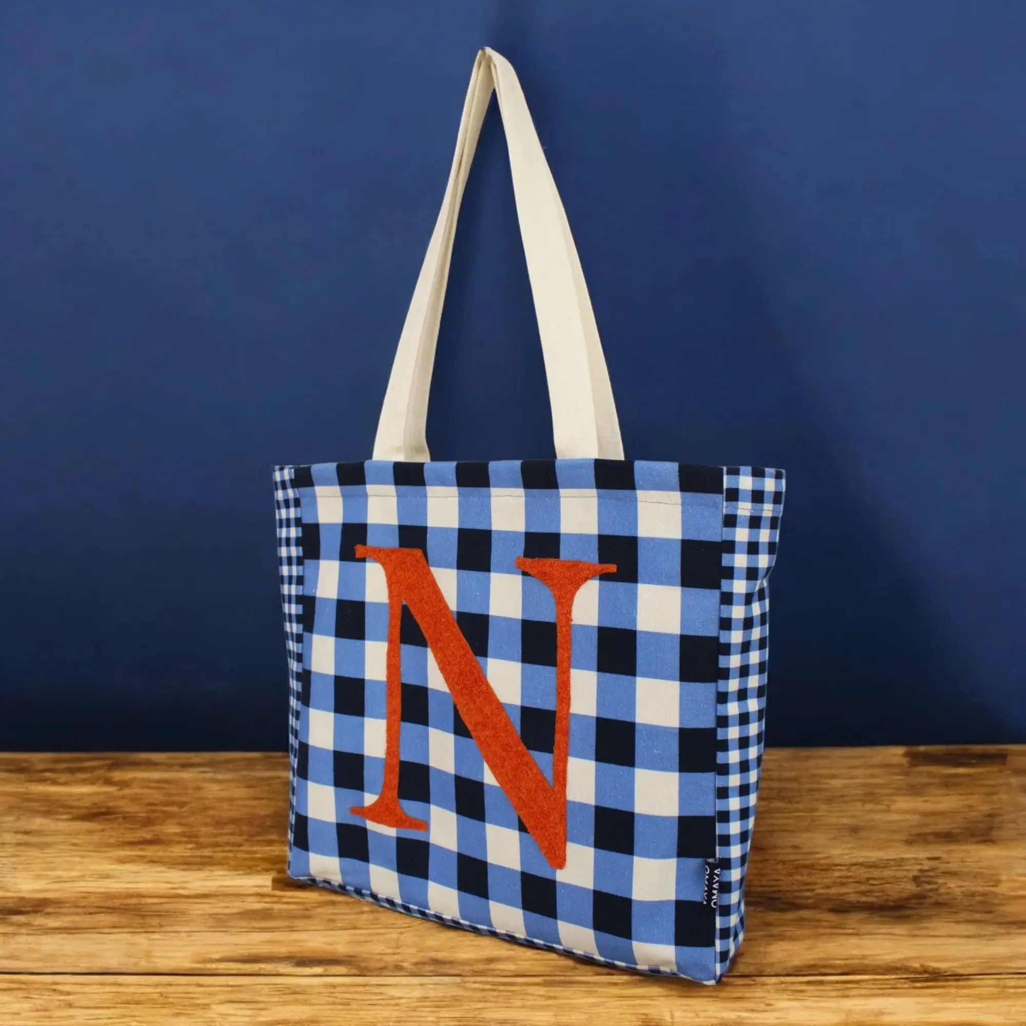 House of Omaya ( N )Alphabet Printed Customizable Embroidery Name Initial Canvas Tote bag 34x36 cm. Personalized tote bag Name Initial tote bag