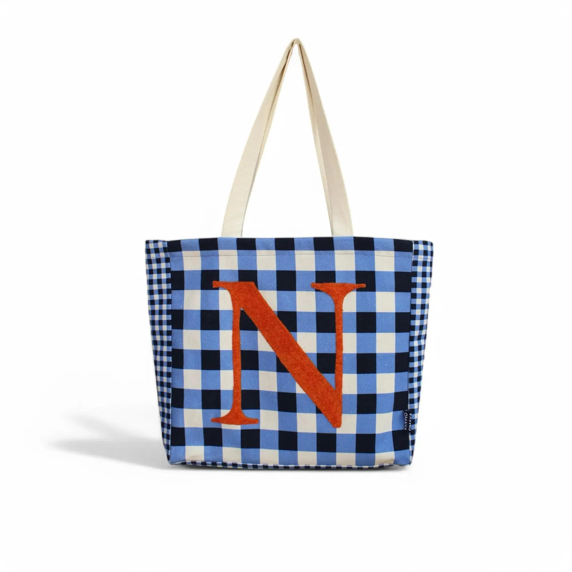 House of Omaya ( N )Alphabet Printed Customizable Embroidery Name Initial Canvas Tote bag 34x36 cm. Personalized tote bag Name Initial tote bag