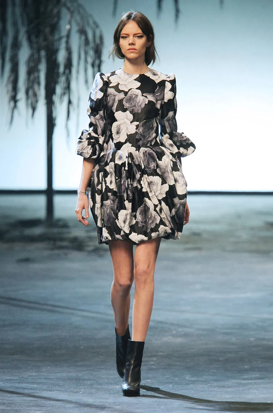 Iconic Fall 2011 Lanvin by Alber Elbaz Ad Campaign & Look 39 Runway Grey Floral Print Dress