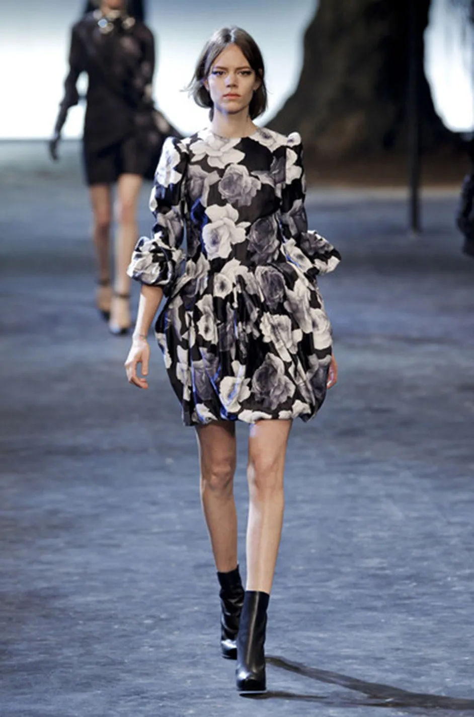 Iconic Fall 2011 Lanvin by Alber Elbaz Ad Campaign & Look 39 Runway Grey Floral Print Dress