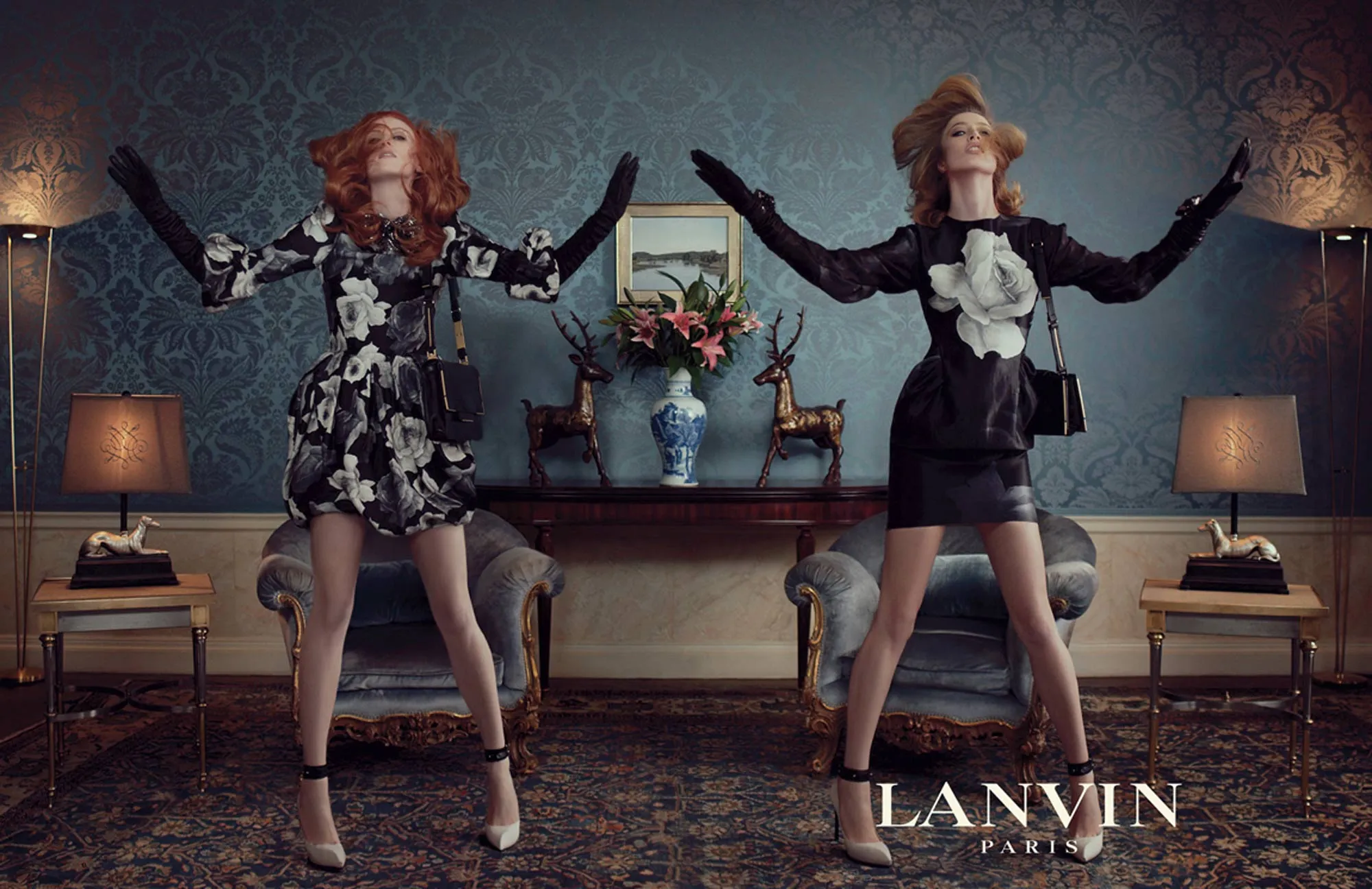 Iconic Fall 2011 Lanvin by Alber Elbaz Ad Campaign & Look 39 Runway Grey Floral Print Dress