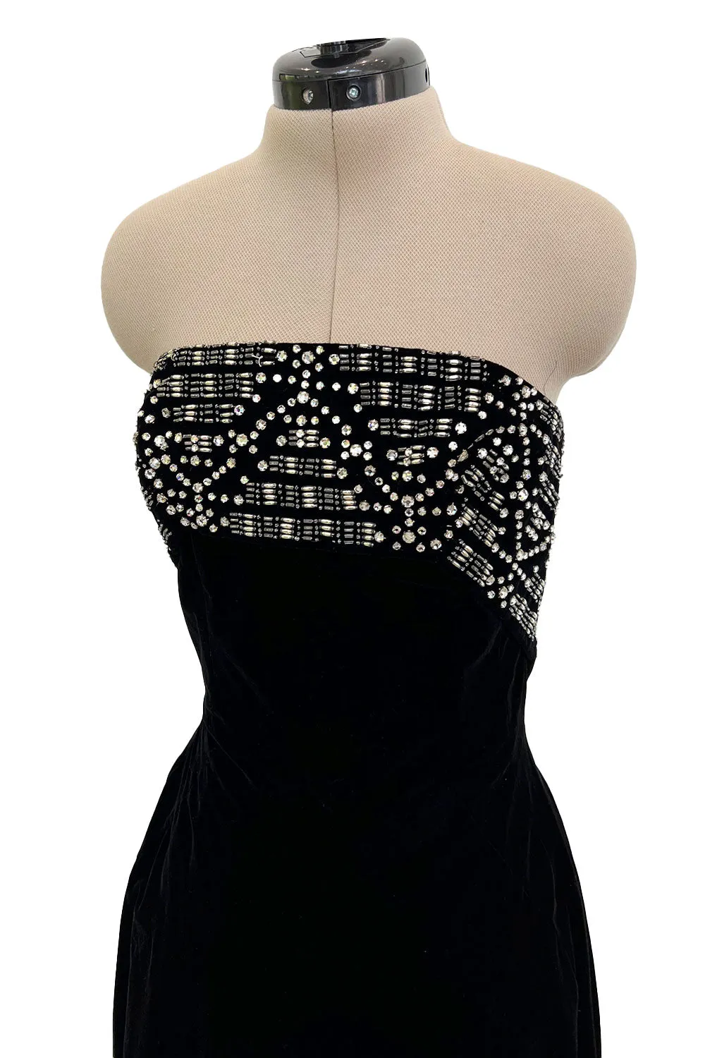 Incredible 1950s Maria Antonelli Roma Rare Alta Moda Couture Velvet Beaded Strapless Dress