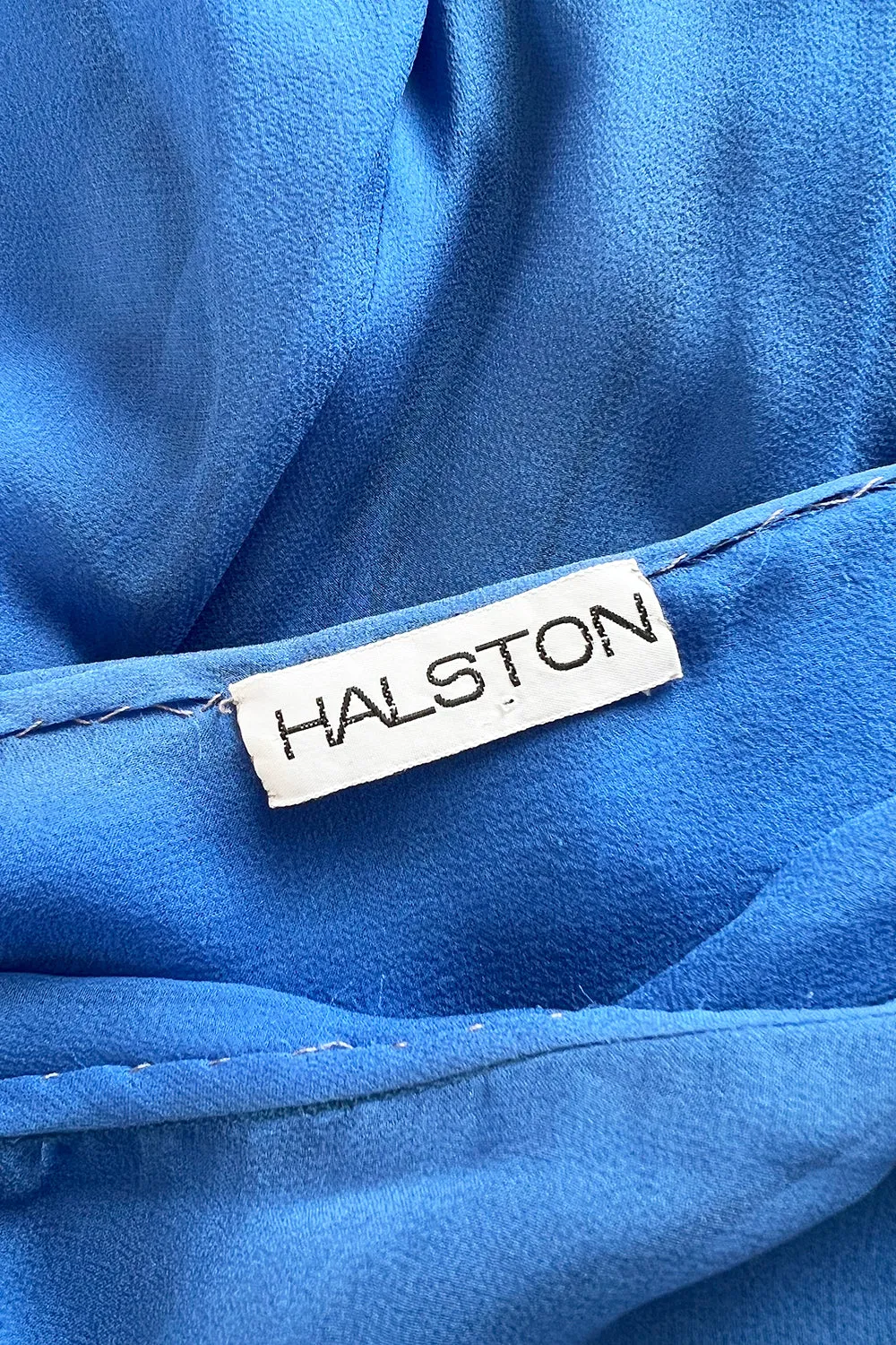 Incredible 1973 Halston One Shoulder Couture Brilliant Blue Silk Chiffon Dress