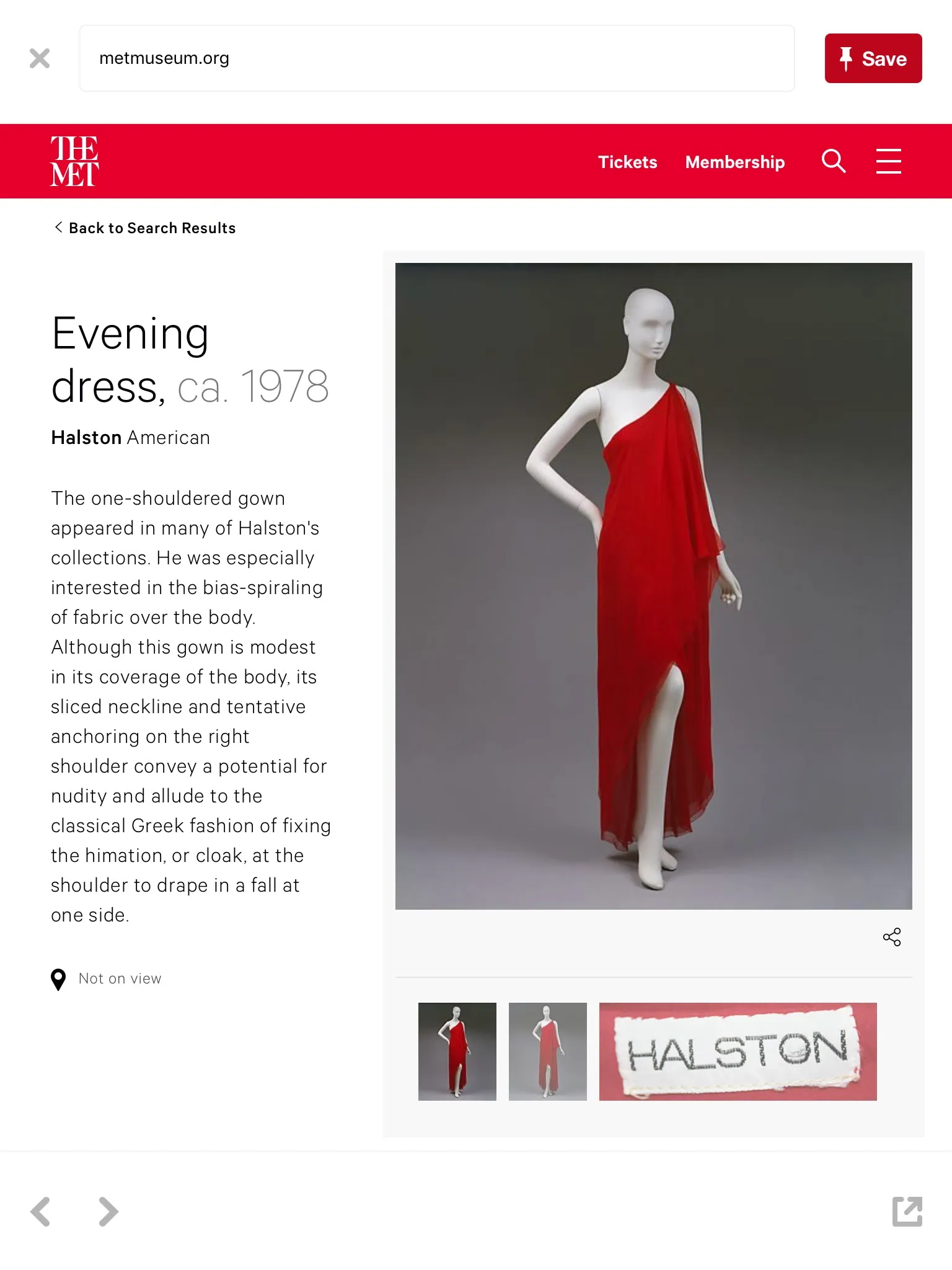 Incredible 1973 Halston One Shoulder Couture Brilliant Blue Silk Chiffon Dress