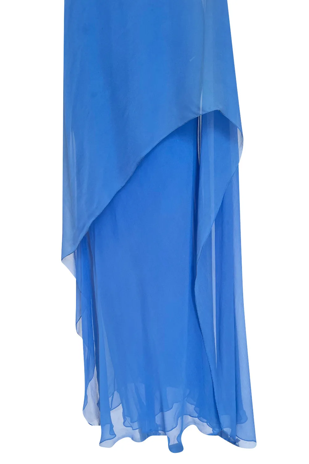 Incredible 1973 Halston One Shoulder Couture Brilliant Blue Silk Chiffon Dress