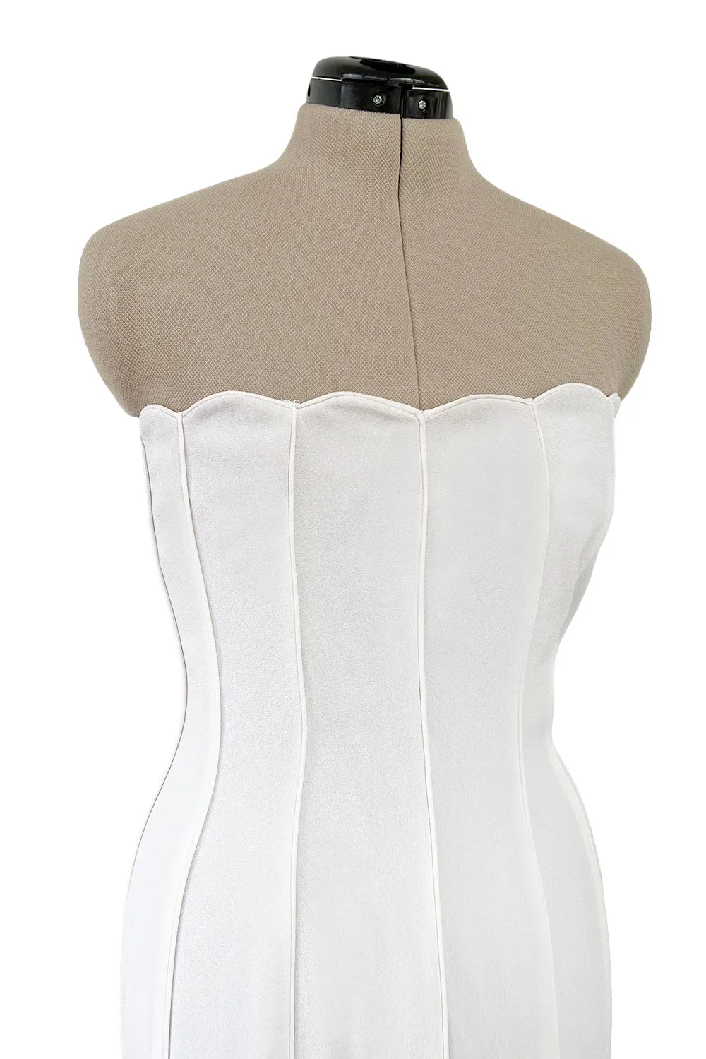 Instantly Recognizable Spring 1992 Valentino Strapless All White Vertical Paneled Dress