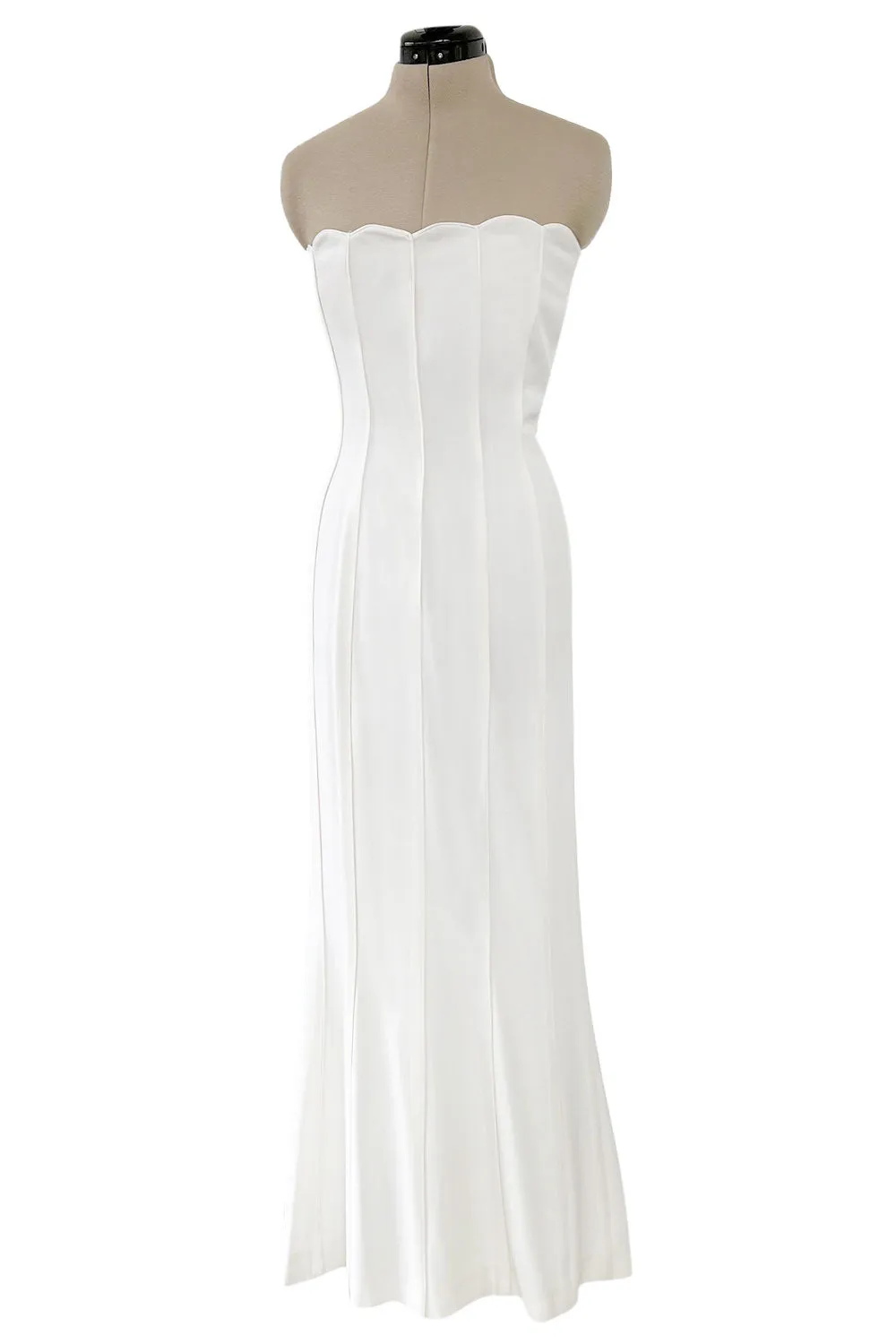 Instantly Recognizable Spring 1992 Valentino Strapless All White Vertical Paneled Dress