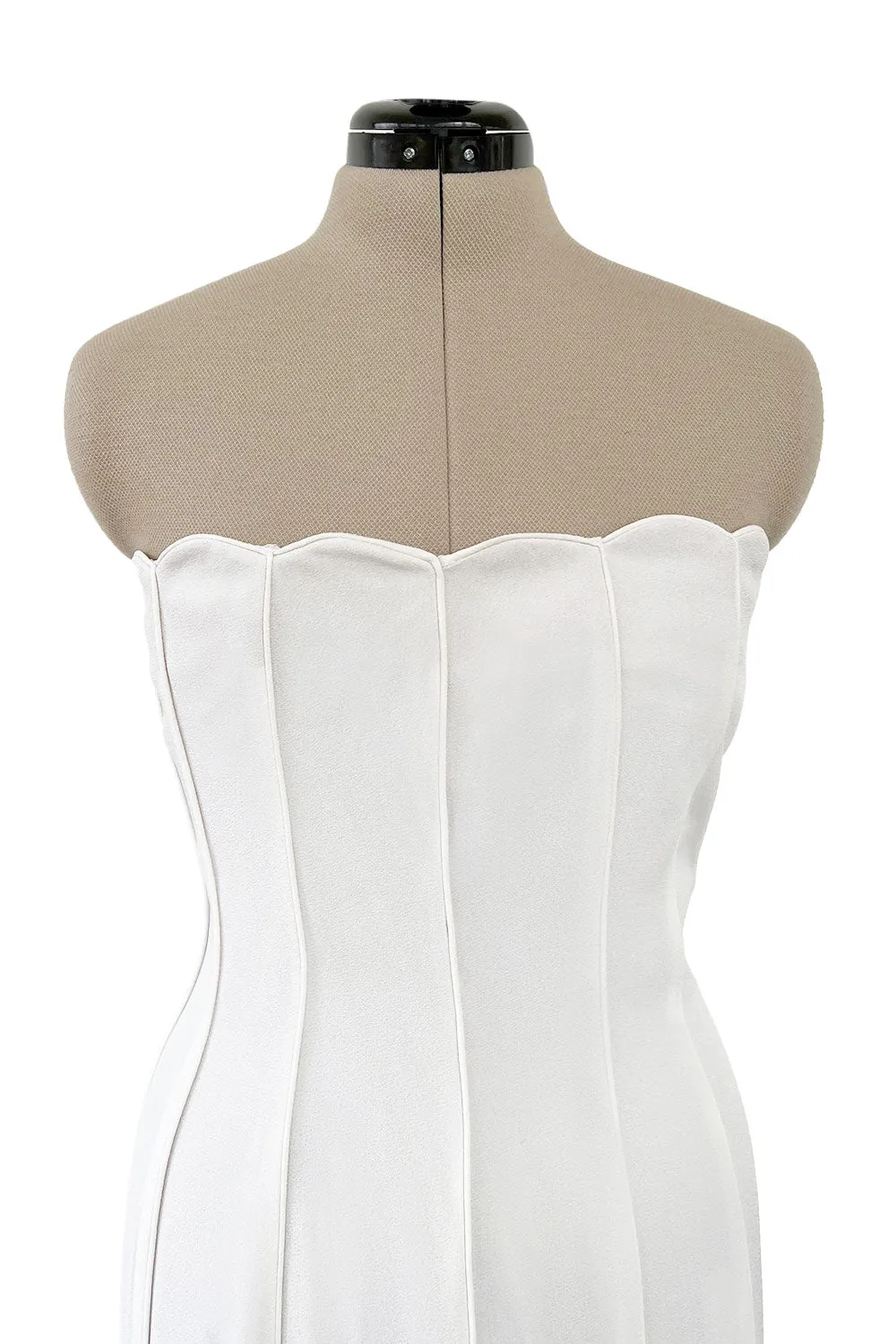 Instantly Recognizable Spring 1992 Valentino Strapless All White Vertical Paneled Dress
