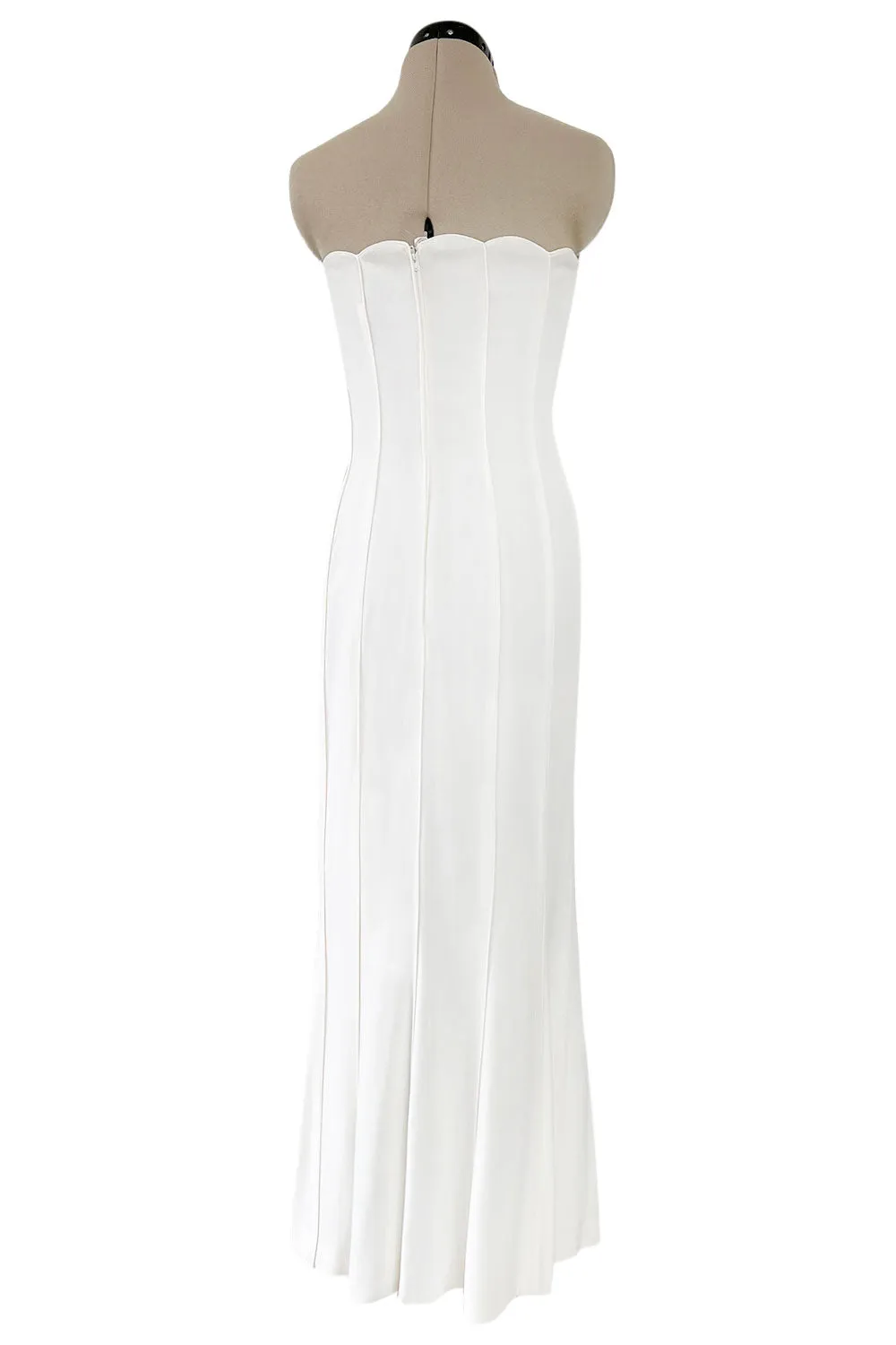 Instantly Recognizable Spring 1992 Valentino Strapless All White Vertical Paneled Dress