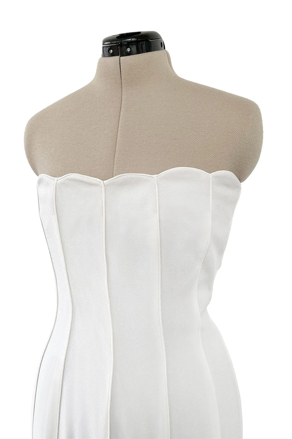 Instantly Recognizable Spring 1992 Valentino Strapless All White Vertical Paneled Dress