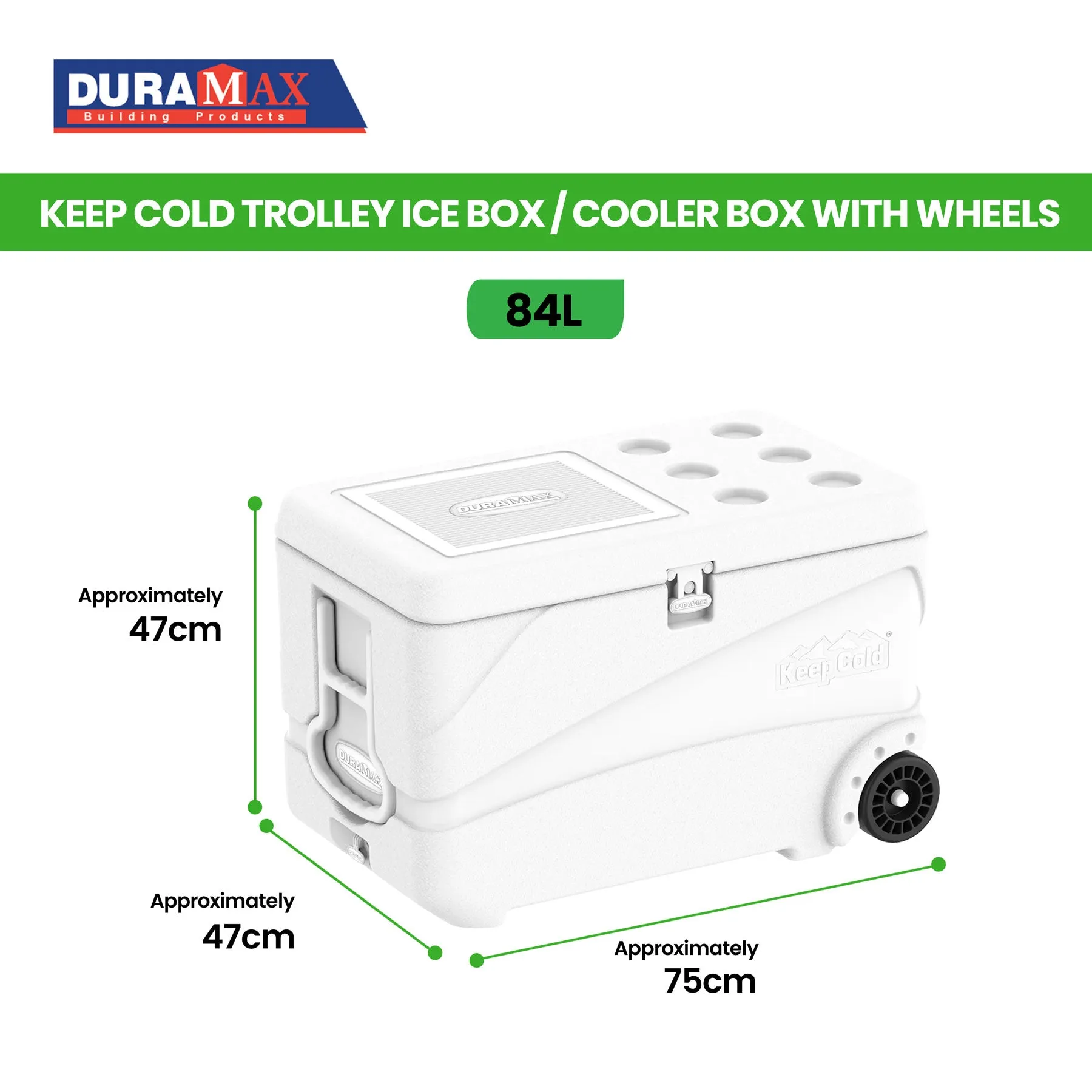 Keep Cold Ice Box / Cooler Box with Wheels 84L (White)
