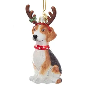 Kurt Adler Beagle with Antlers Glass Ornament